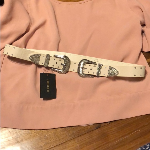 forever 21 Accessories - Forever 21 double buckle studded white belt